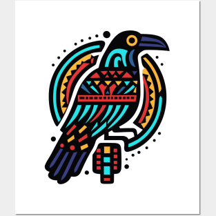 Raven Bird, Aztec Tribal Design Posters and Art